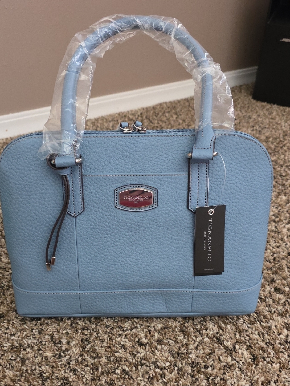 Tignanello Powder Blue Pebbled Leather Dome Satchel